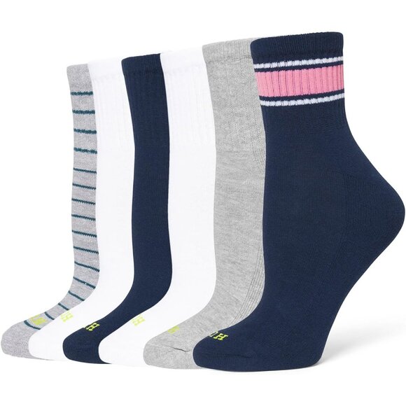 Women's Navy Stripe 6 Pair Pack Winter Soft Warm Thick Cold Mini Crew Socks - Picture 1 of 7